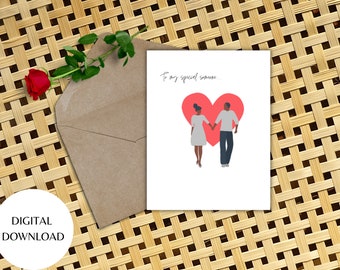 PRINTABLE BIPOC Love Card, Digital Download Thank You Love, Valentines, Thinking of You, Anniversary Card for Him/Her, 5x7 PDF