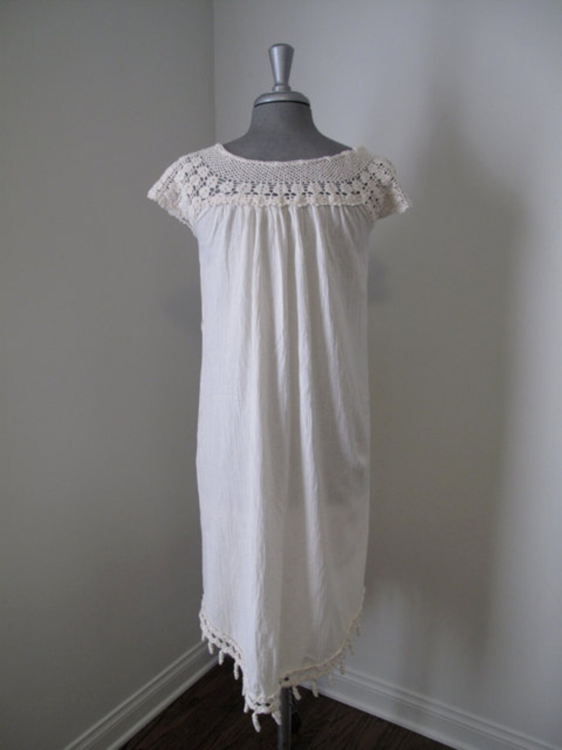 Vintage Crochet Cotton Gauze Cream Dress With Short Etsy