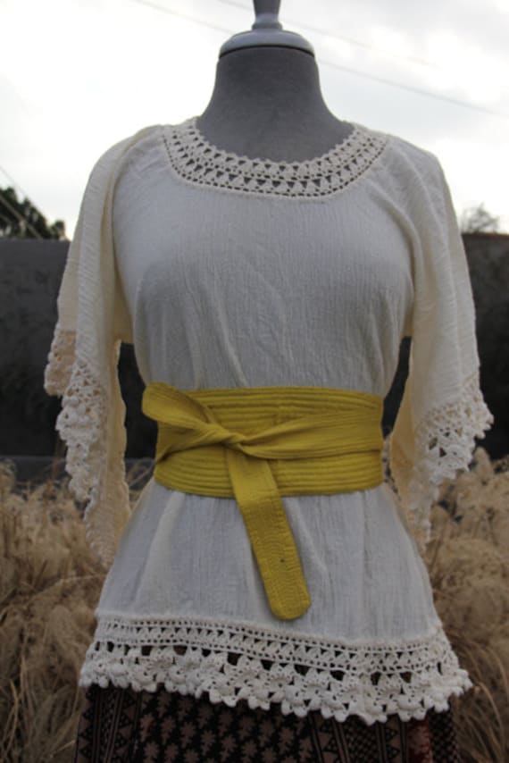 vintage crochet cotton gauze cream top with angel