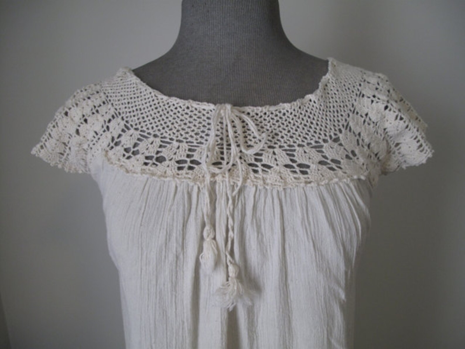 Vintage Crochet Cotton Gauze Cream Dress With Short Etsy