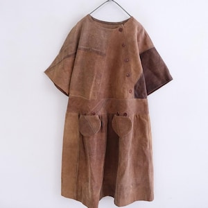 Persimmon Dye Dress cut from Japanese Sakubuko, Antique Kakishibu saki bags. 酒袋柿渋ジャ