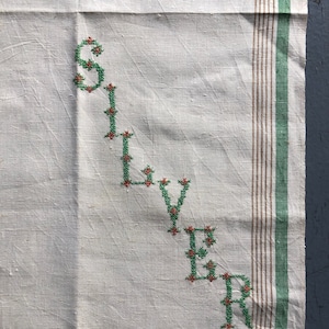Vintage/Antique Embroidered Towel, “Silver”, 1930s