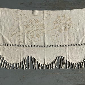 Embroidered Silk on Linen Panel with Drawn Work