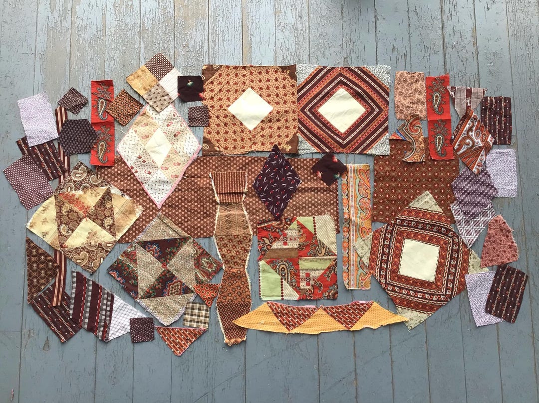 Antique Fabric Pieces and Patchwork, Madder Browns, Rusts, 1850-1880 - Etsy