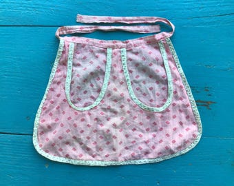 Antique, Child’s Apron w 19thc Double Pink, 1880s