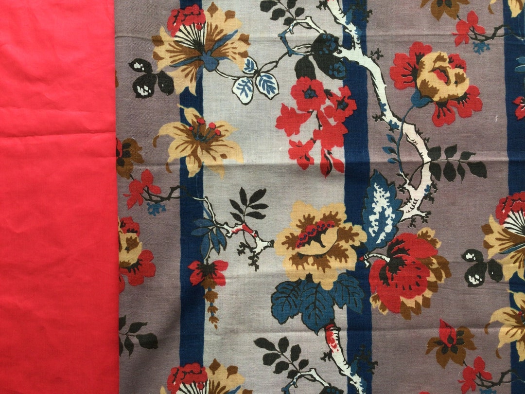 Vintage Fabric Pieces, 1920s Print With Sateen Solid Etsy