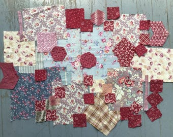 Antique Fabric Pieces, with Wine and Rose, 1880-1930