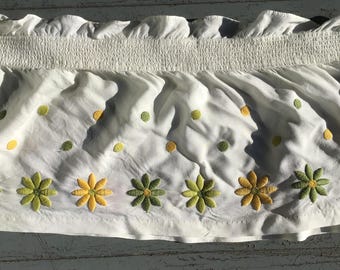 Vintage Ruffle or Valance with Embroidery and Smocked Top, 1960s