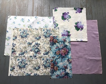 Antique Fabric Pieces, Lavender and Blues, Romantic and Birds, 1910s-1930