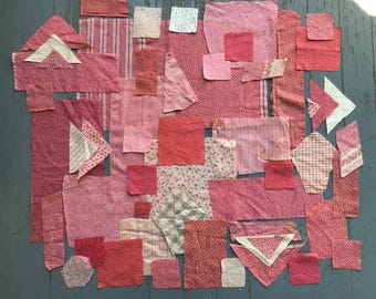 Retalhos de tecido antigo, canela e rosa duplo, tecidos para camisaria, 1880-1900