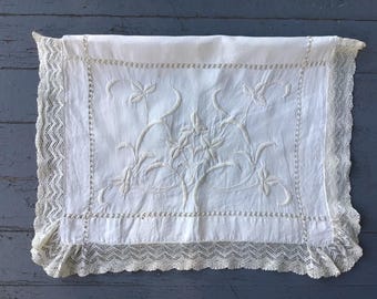 Antique, Embroidered Pocket Sham or Keeper, Late 19th