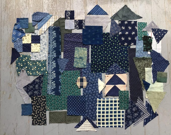 Antique Fabric Pieces and Patchwork, Indigo, Navy, Teal and Green, 1850 ...