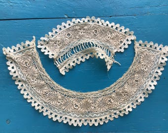 Antique Collar and Single Cuff w Irish Crochet and Trim