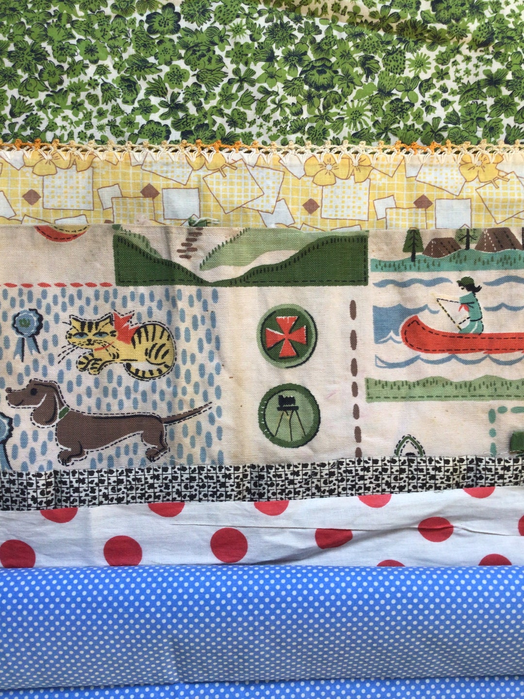 Vintage Fabric Pieces 1940s1950s Girl Scouts Print Etsy