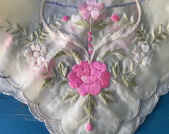 Antique, Embroidered Silk, Handkerchief, Early 1900s