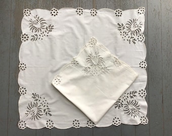 Pair, Antique Layover Shams w Broderie Anglais, Late 19thc