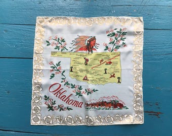 Vintage Silk Oklahoma Handkerchief, 1940s/1950s