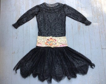 Antique Lace Flapper Dress with Sequined, Beaded Waistband