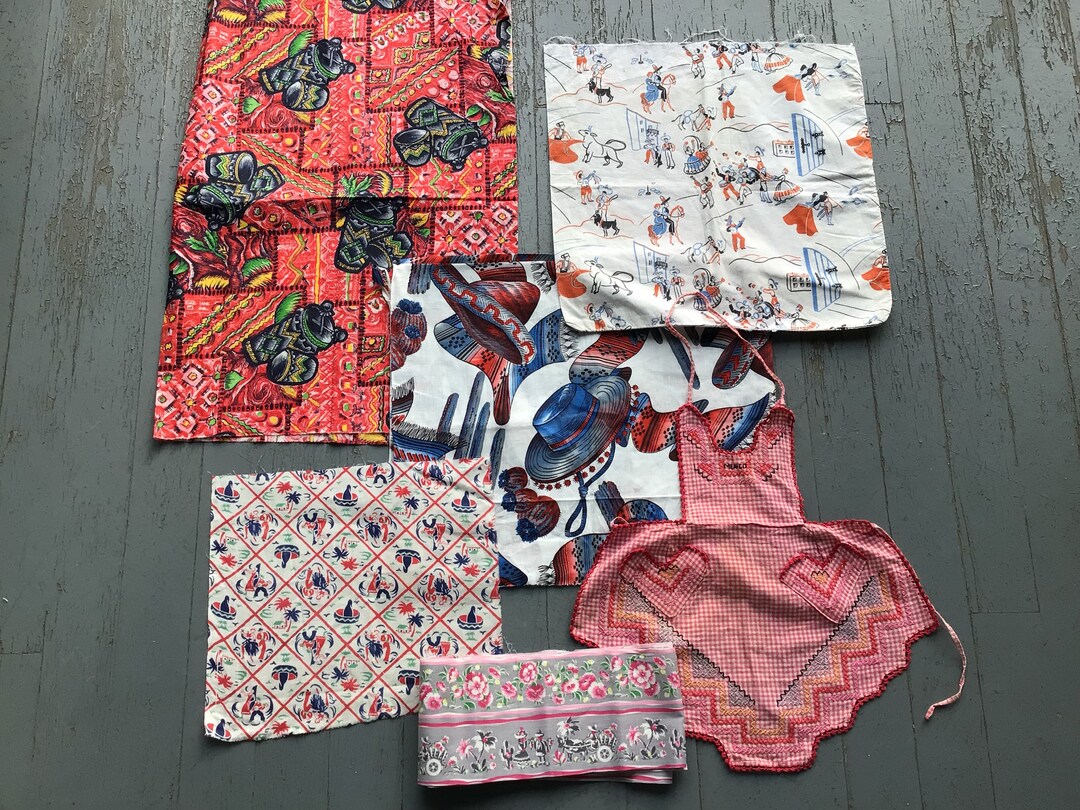 Vintage Fabric Pieces Novelty Prints Hispanic Theme 1950s Etsy
