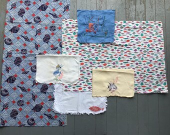 Vintage Fish and Seashell Prints, Embroideries, 1950s-1980s.