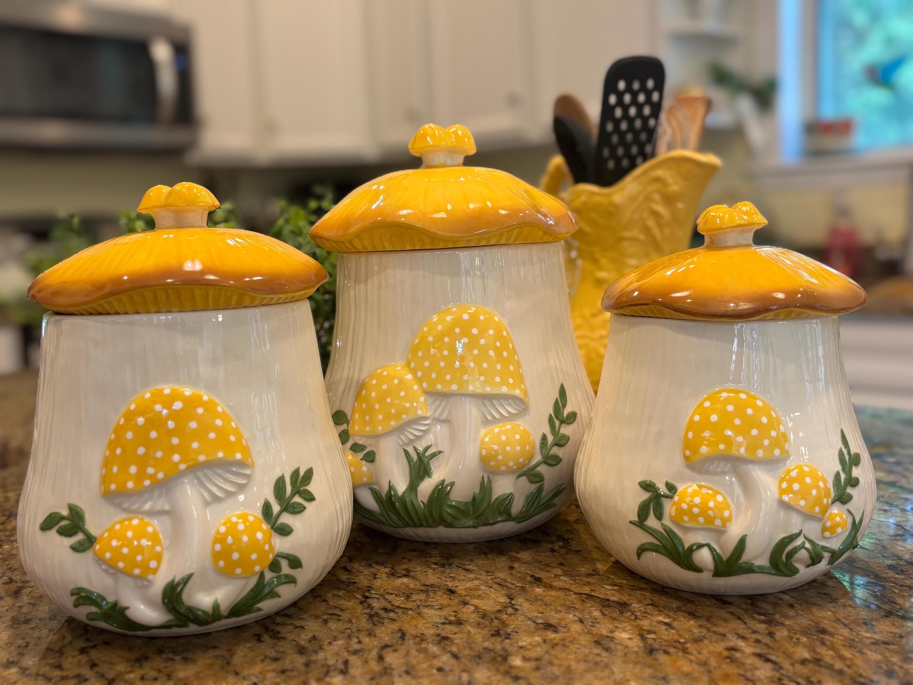 1970' 米国ヴィンテージ きのこ柄キャニスター２こセット マッシュルーム Mushroom Canister Set 1970s - Etsy