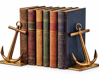 Sujetalibros antiguos de latón con forma de ancla, juego de sujetalibros náuticos