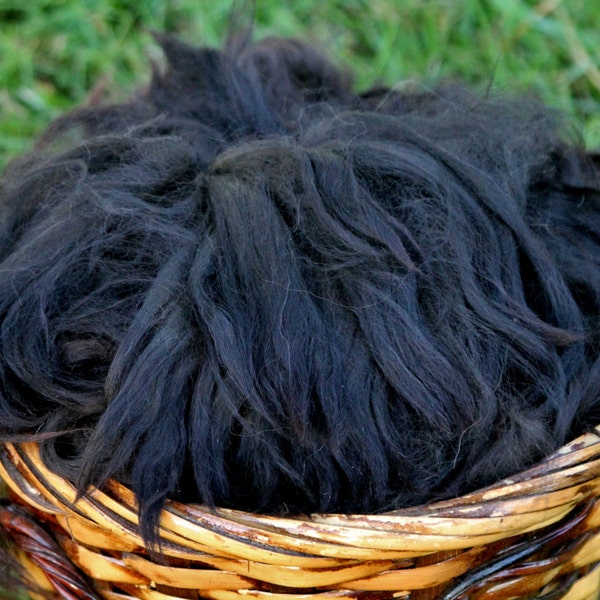 2 oz, True Black Suri Alpaca Fiber, raw