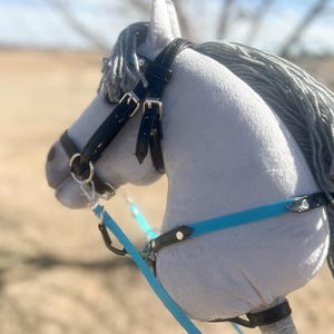 Premium Leather and Nylon Webbing Colorful Hobby Horse Tack Set Bridle Martingale Browband Bridle Silver Hardware Leather or Realistic Bit l