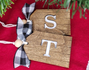 3D Personalized Christmas Tags | Personalized Stained Stocking Initial Tags | Rustic Country Farmhouse |  Shiplap Ornament