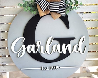 Personalized Wood Door Hanger | Last Name Sign | Front Door Sign | Newlyweds | Engagement gift | Farmhouse