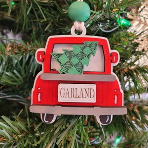 Personalized Red Truck Christmas Ornament, Wood Vintage Truck, Family  Ornament, Rustic Christmas Tree