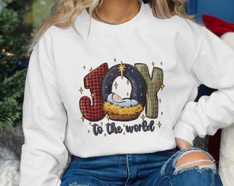 Joy to the World Manger Tee - Raglan - Sweatshirt - Ships Fast