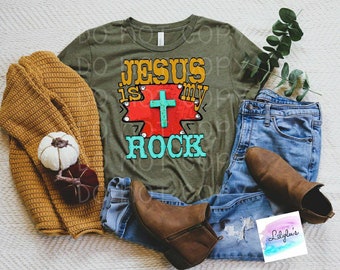 Jesus is My Rock Western Style Tee- Super Soft - Ships Fast