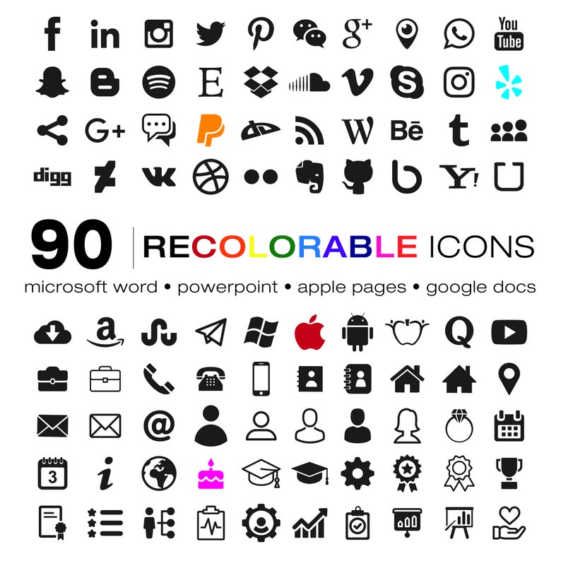 LEBENSLAUF ICONS SET Recolorable Symbole für Microsoft | Etsy