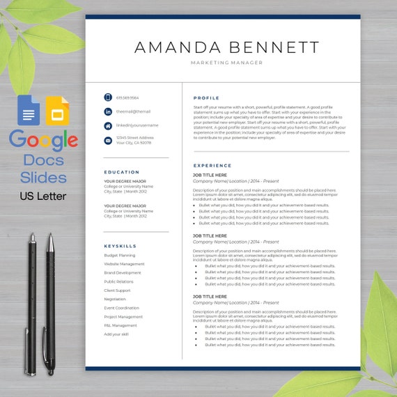 Google Docs Resume Template Google Slides 1 2 And 3 Page Etsy