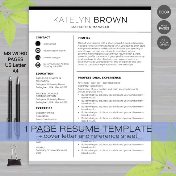 Reference Sheet For Resume Template from i.etsystatic.com