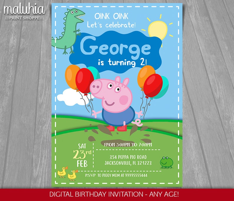 Peppa Pig Invitation George Pig Invite Peppa Pig George Pig Printed Or Printable Invitation Peppa Pig Boy Party Pgin02