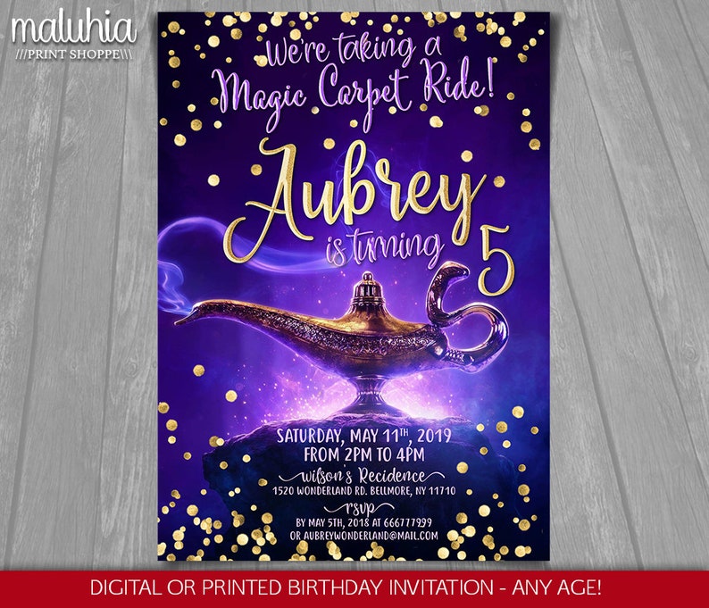 Disney Aladdin Invitation Princess Jasmine Printable Or Etsy