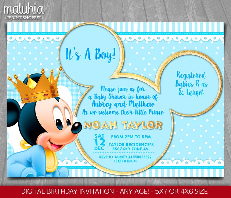 Baby Mickey Mouse Baby Shower Invitation Baby Prince Mickey Etsy