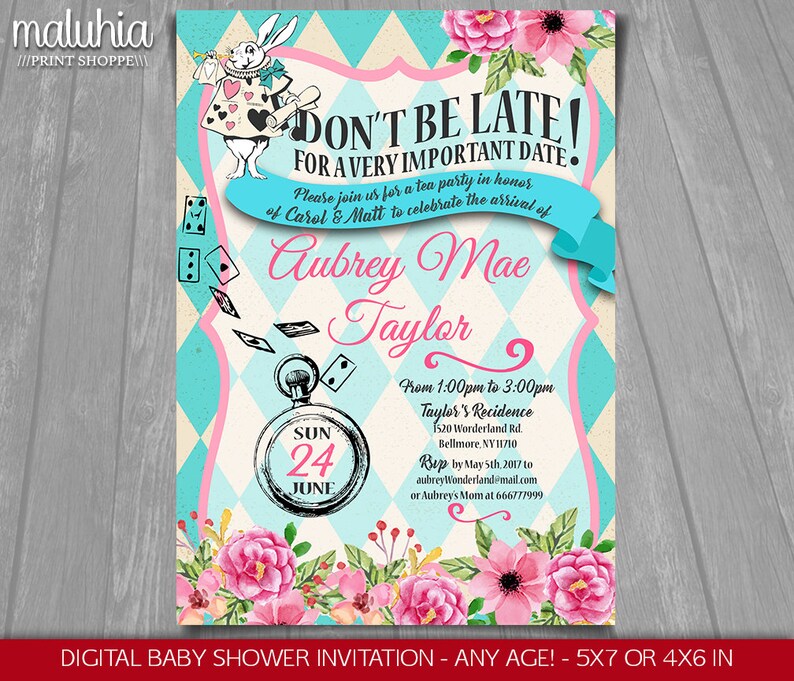 Alice In Wonderland Baby Shower Invitation Alice In Etsy