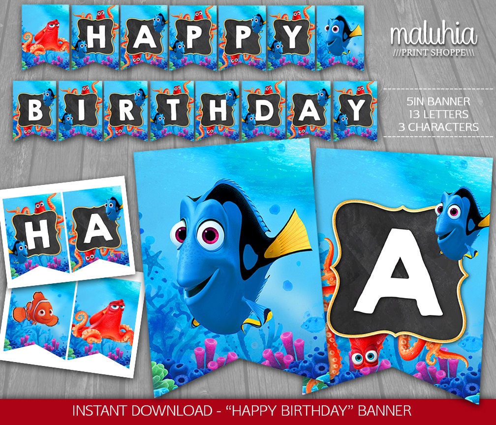 Finding Dory Birthday Banner INSTANT DOWNLOAD Disney Dory | Etsy