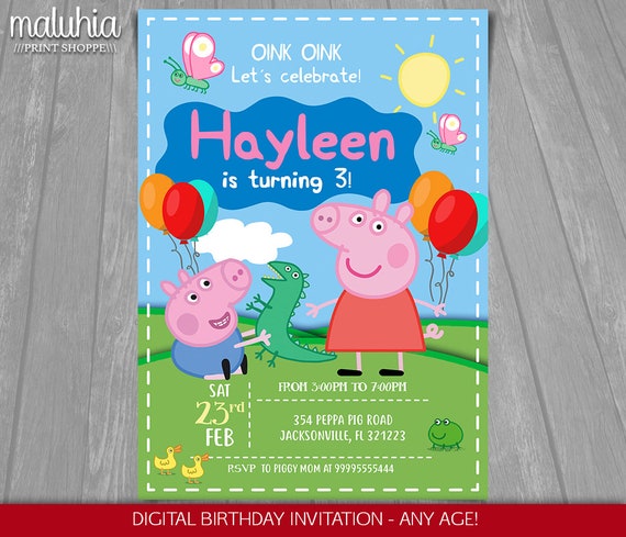 Peppa Pig Invitation Peppa Pig Invite Peppa Pig George Pig Etsy