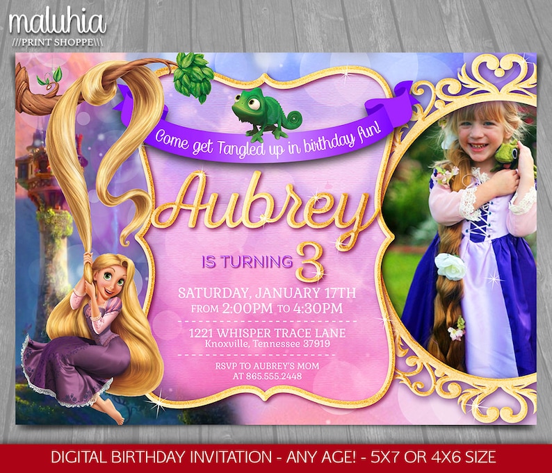 Tangled Invitation Disney Rapunzel Invite Tangled Birthday Etsy