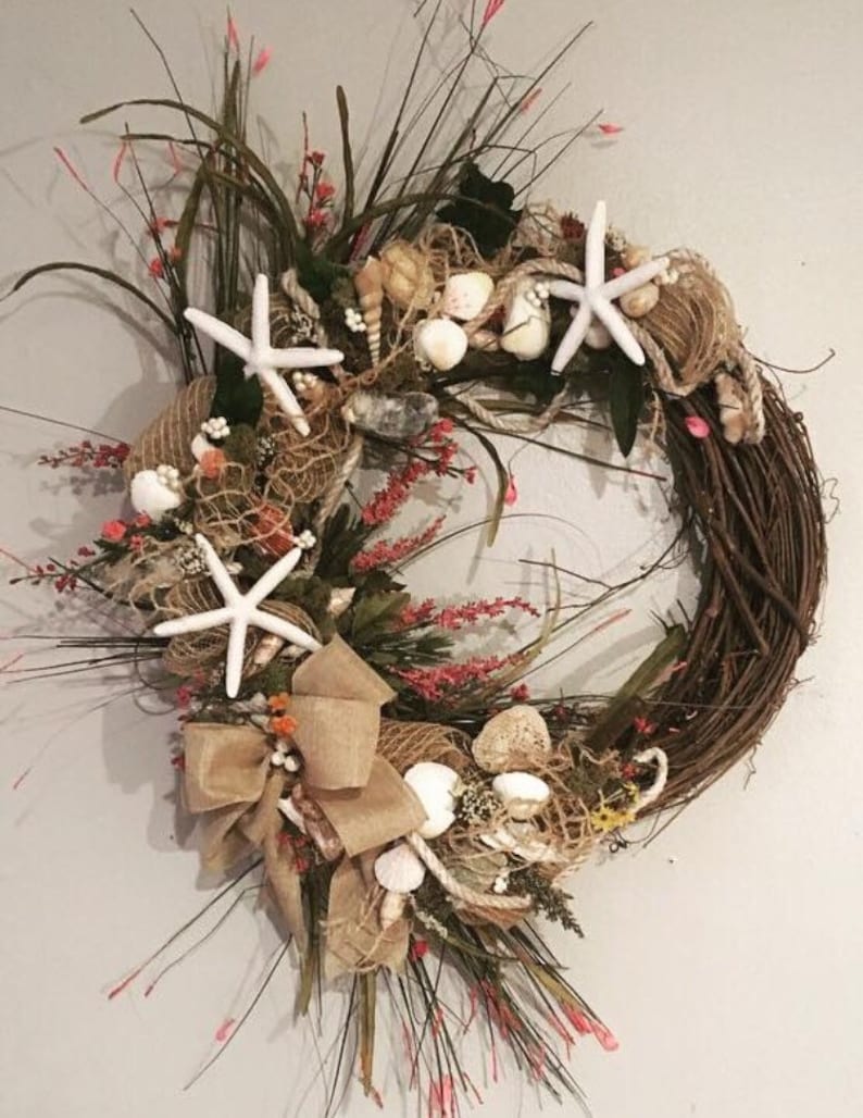 Beach wreath shell wreath starfish wreath beachy nautical starfish wreath