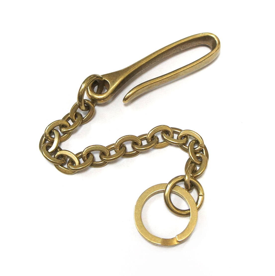 Brass Key Chain Flat Oval Fishhook Key Hook Split Ring Made in Japan