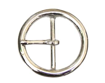 Brass Nickel Silver Circle Buckle Solid Custom Leather Belt 40 - 42mm Width Vintage Style Made in Japan Quality Hippie Boho Ladies 1970s