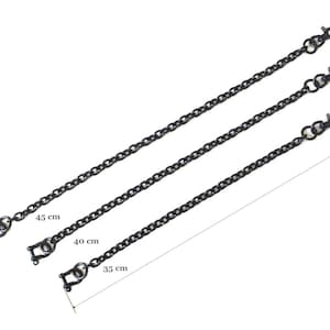 Ovale Sicherheits-Geldbörsenkette aus Messing, schwarz, 35 cm, 40 cm, 45 cm, hergestellt in Japan, hochwertiger Biker-Trucker-Angelhaken, Schlüsselhaken im Vintage-Stil, Schäkelverschluss