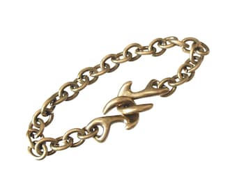 Brass Oval x Double Anchor Bracelet SasoRi Old Valley Tokyo Made in Japan Quality Vintage Classical Old Biker Style 17 18 19 20 21 22cm