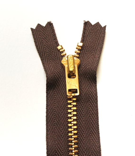Vintage Talon Zipper 1950s Reproduction Brown Cotton X Brass Zip 18cm Made  in Japan Quality Craft Supplies Wallet Purse Billfold 