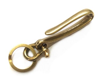 Smoky Sumi&#39;s Store Japanese Original Design Solid Brass Fishhook Style Key Chain Keyring Shackle Split Ring Made in Japan Quality Leather